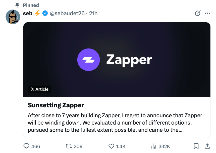 从200万月活到归零:Zapper死于DeFi的「成熟」