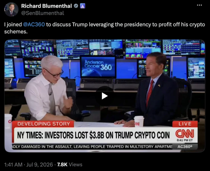 Senate Democrats Demand Hearings on Trump's Crypto Ties Amid CLARITY Act Debate